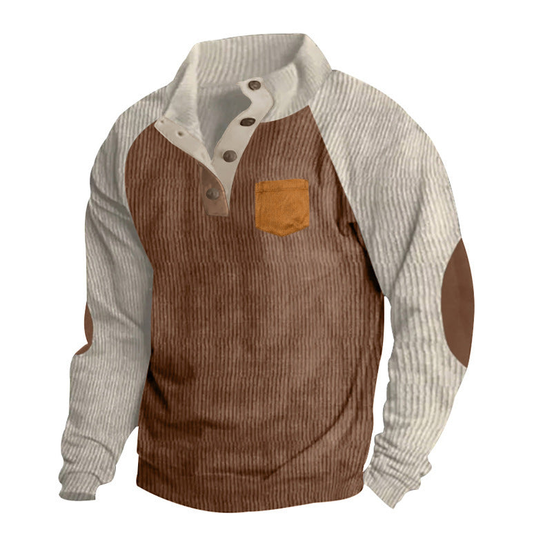 Herren Geripptes Henley‑Pullover mit Raglanärmeln, Ellenbogen‑Patches & Brusttasche Shop Nory