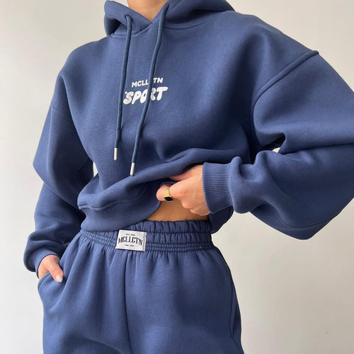 Damen Cropped Kapuzenpullover und High‑Waist Jogginghose Lounge‑Set aus Baumwollfleece Shop Nory