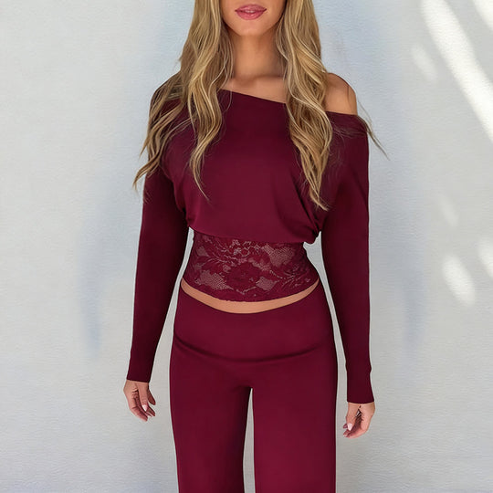 Damen Cropped-Top mit Fledermausärmeln und Spitzen-Taillenband Shop Nory