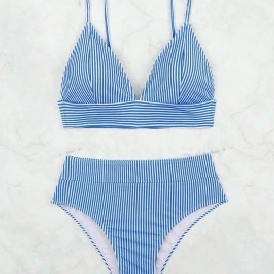 Damen Hochgeschnittener Bikini mit elegantem Streifenmuster