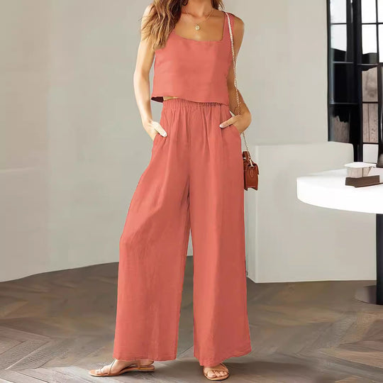 Damen Luftiger Jumpsuit mit weitem Bein und verstellbarem Taillenbund
