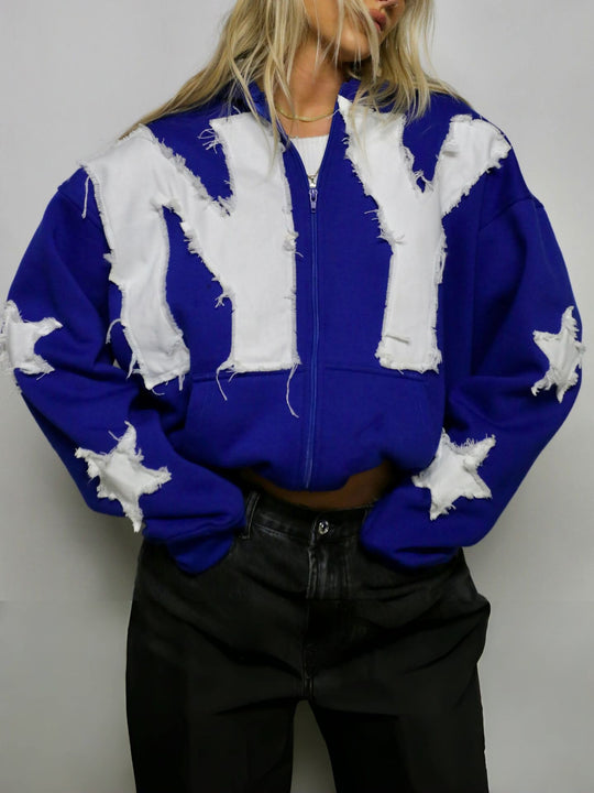 Damen Modischer Kapuzenpullover mit kreativen Aufnähern