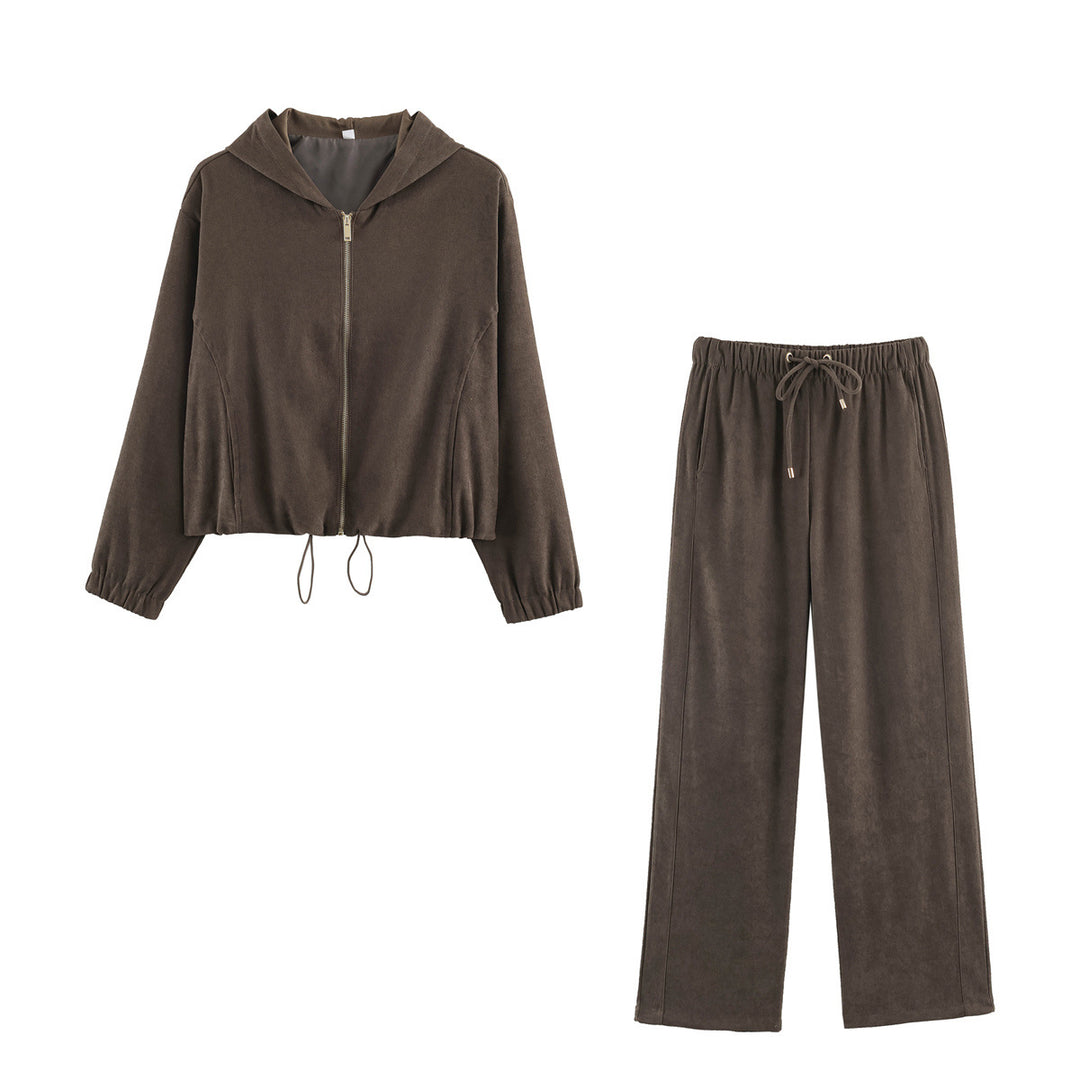 Damen weite Loungehose aus Veloursoptik mit Kordelzug und Eingrifftaschen Shop Nory