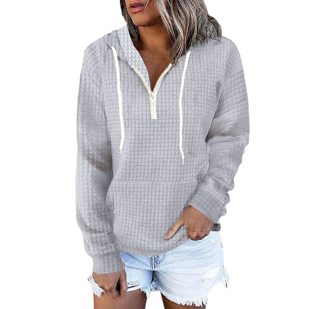 Damen Waffelstruktur Kapuzenpullover mit Halbzip, Kängurutasche und lässigem Oversize‑Schnitt Shop Nory