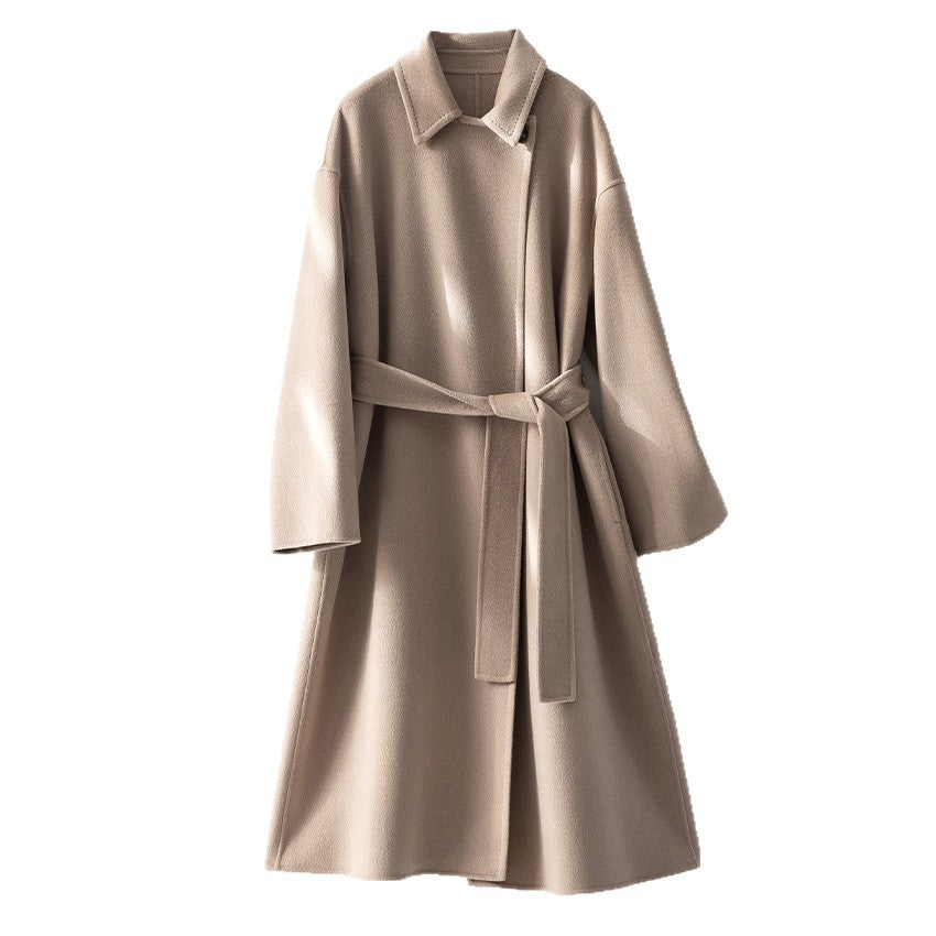 Damen Gerader Wollmix-Mantel mit verdeckter Knopfleiste und Selbstbindegürtel Shop Nory