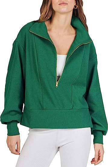 Damen Halb-Zip Kragen Entspannt Sweatshirt Pullover mit Rippbund und -manschetten Shop Nory