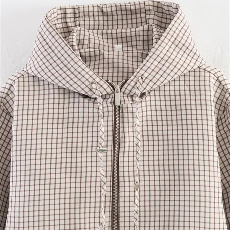 Damen Gekürzte Steppjacke mit Kapuze, Tunnelzug und Karomuster Shop Nory