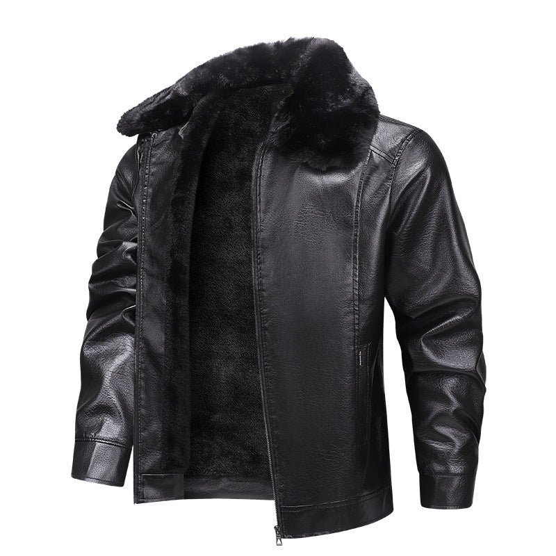 Herren Kunstleder-Fliegerjacke mit durchgehendem Teddyfutter und markantem Fellkragen Shop Nory