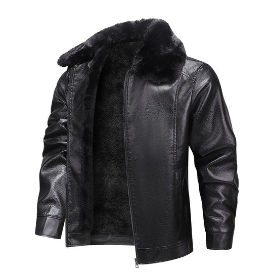 Herren Kunstleder-Fliegerjacke mit durchgehendem Teddyfutter und markantem Fellkragen Shop Nory