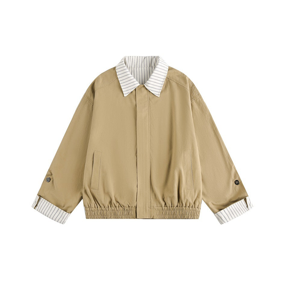 Damen Kurz geschnittene Boxy‑Blousonjacke mit gestreiftem Hemdkragen Shop Nory