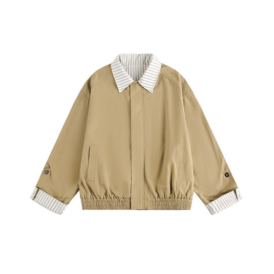 Damen Kurz geschnittene Boxy‑Blousonjacke mit gestreiftem Hemdkragen Shop Nory