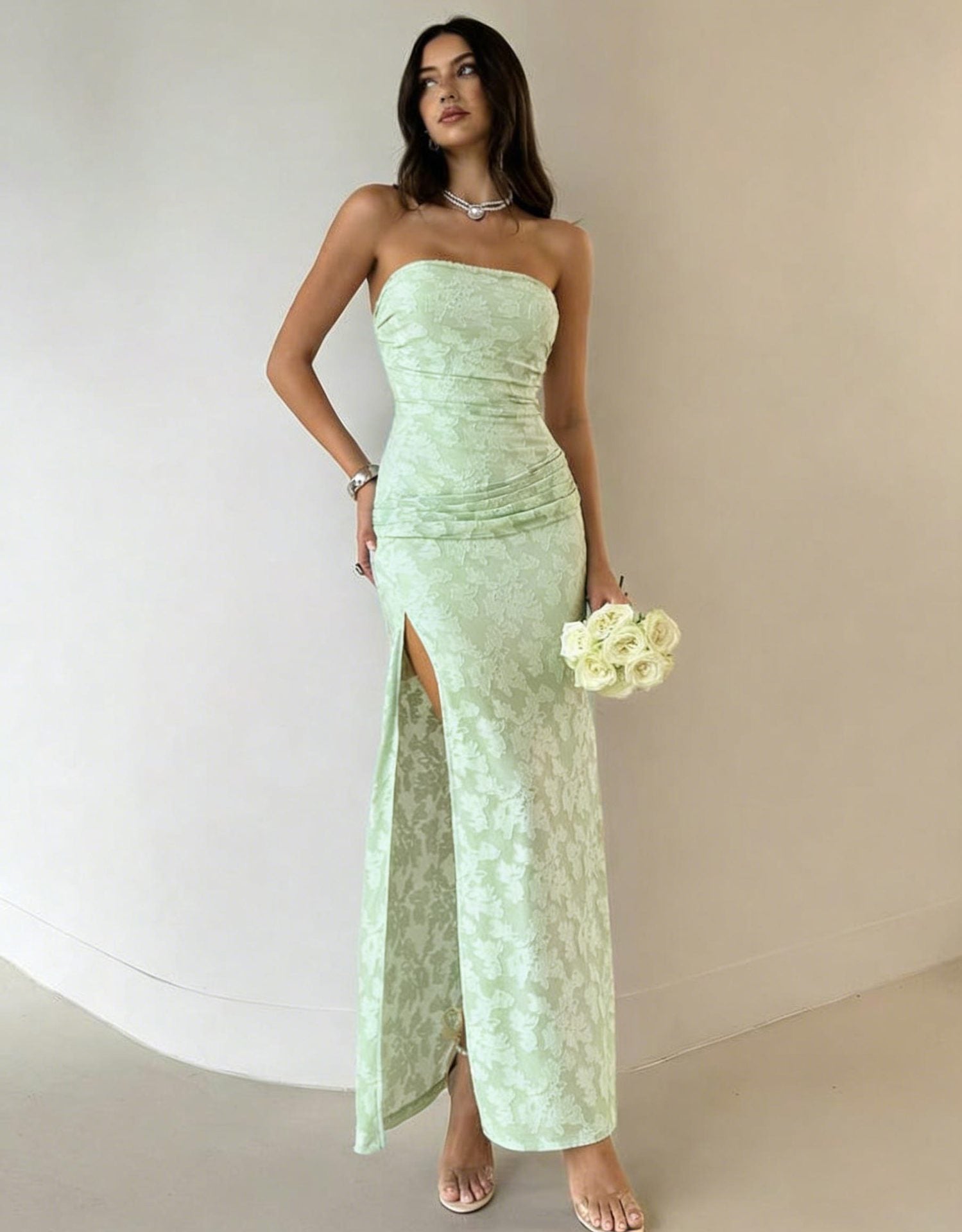 Damen Elegantes Maxikleid mit floralem Design und hoher Teilung