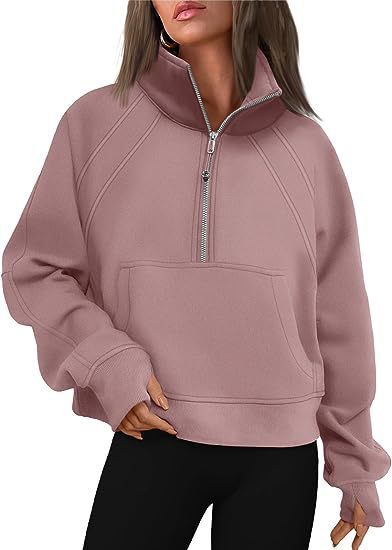 Damen sportlicher Hoodie mit kurzem Reißverschluss und praktischer Kängurutasche Shopnory