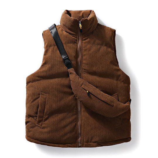 Herren Gepolsterte Feincord-Steppweste mit hohem Stehkragen und integrierter Crossbody-Gürteltasche Shop Nory