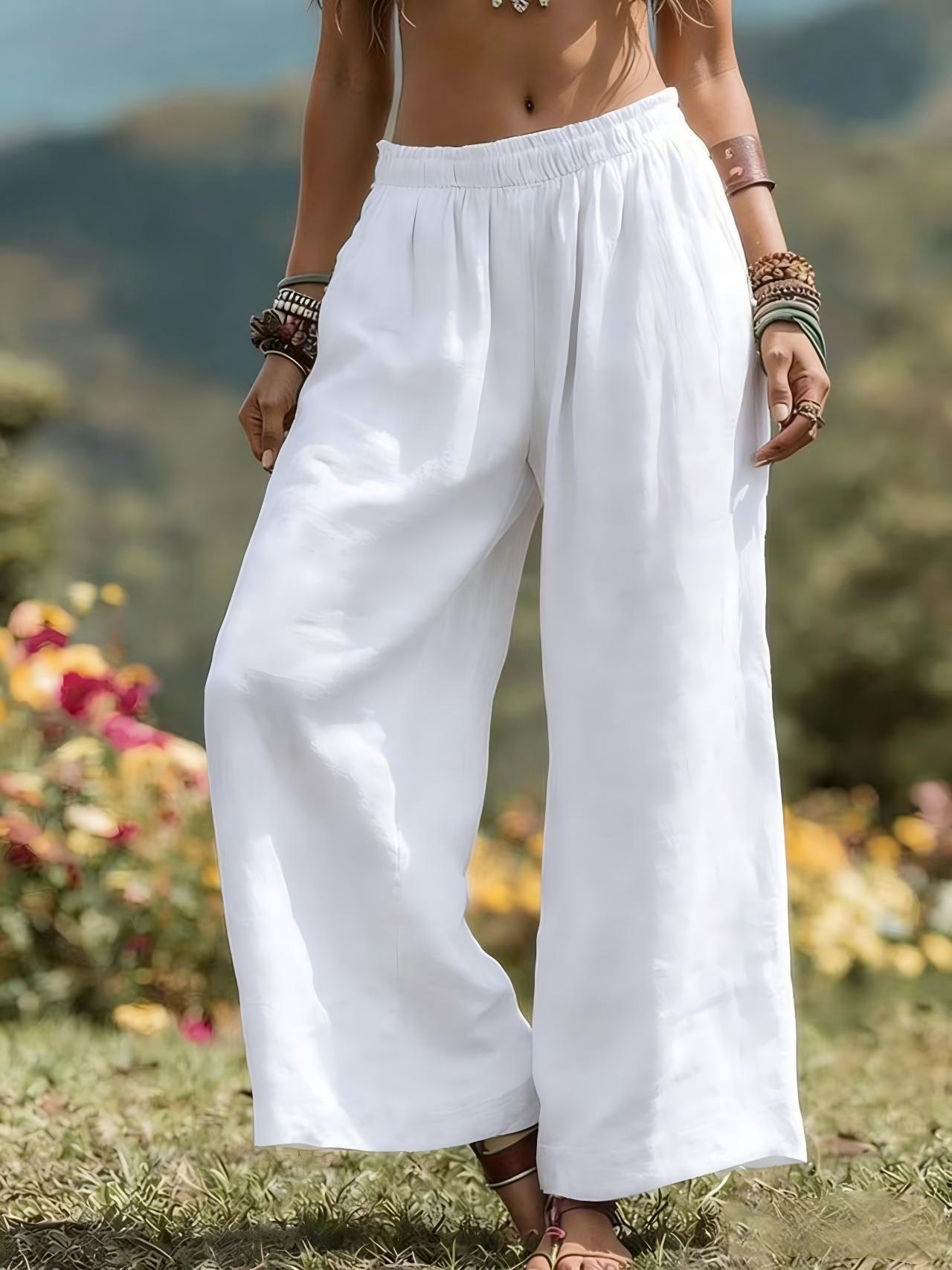 Damen Weit geschnittene Leinenhose