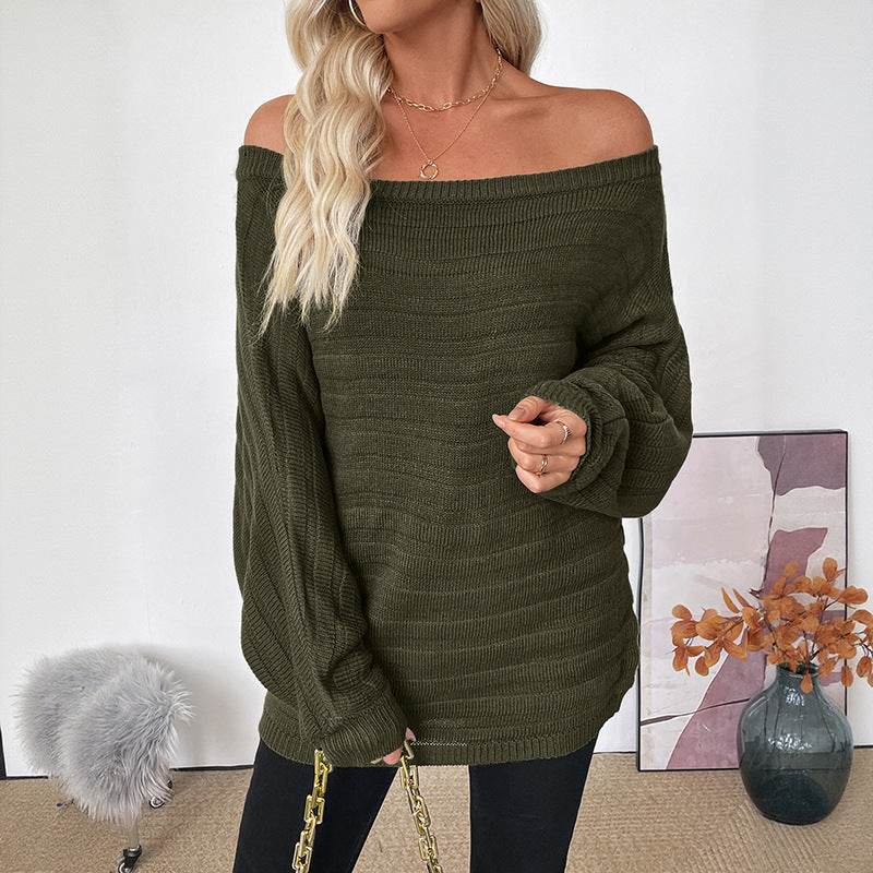 Damen Oversize Off-Shoulder Grobstrick-Tunika mit überschnittener Schulter und Ballonärmeln Shop Nory
