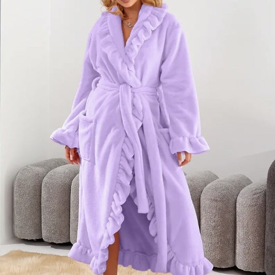 Damen nan luxuriöser Morgenmantel mit Rüschenkragen, extra-langer Schnitt und Bindegürtel Shop Nory