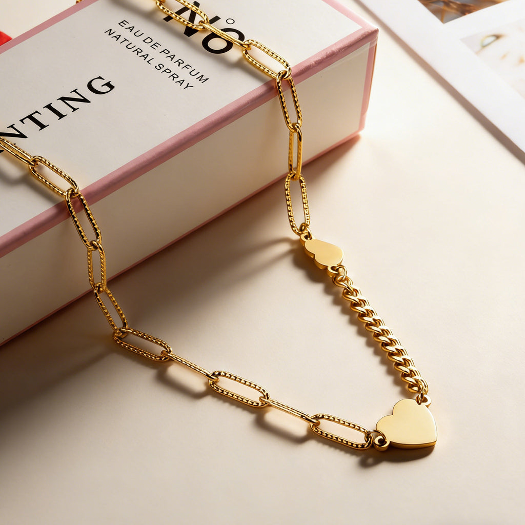 Damen Halskette mit Herzanhänger und verstellbarem Gliederdesign Shop Nory