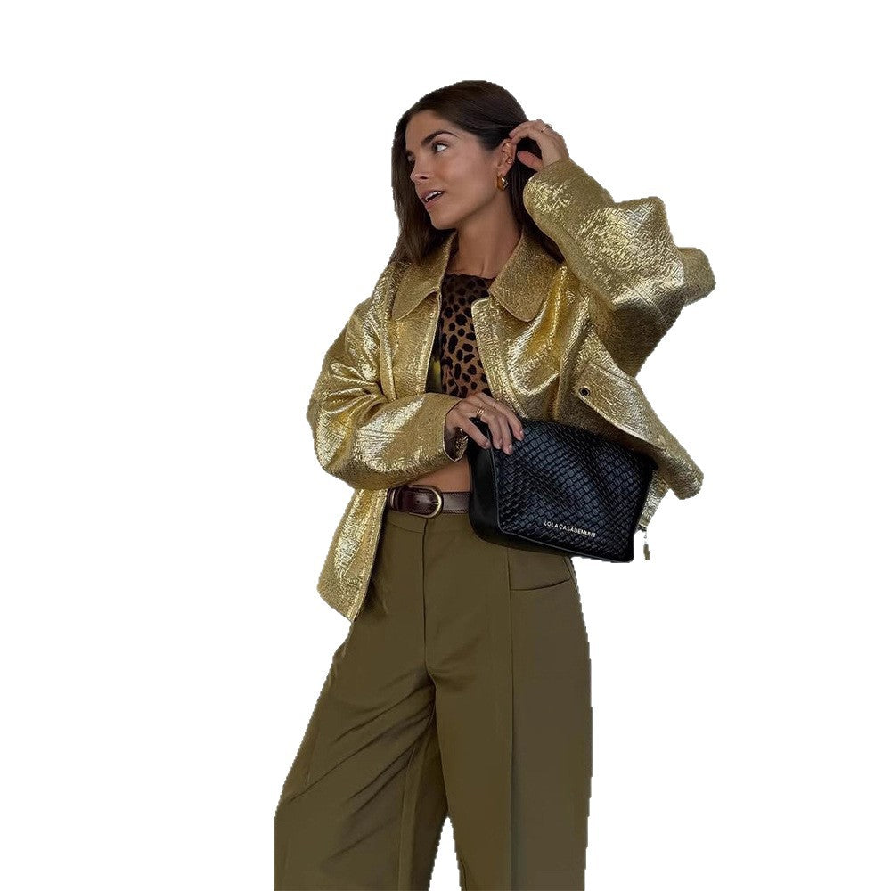 Damen Kurze strukturierte Metallic-Bomberjacke mit Boxy‑Silhouette Shop Nory