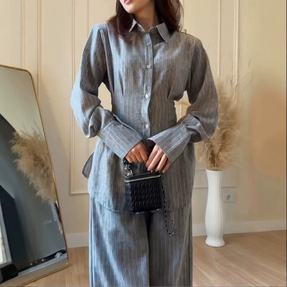Damen Leichtes Leinen-Loungewear-Set mit Oversize-Hemd und weiter Bundhose Shop Nory