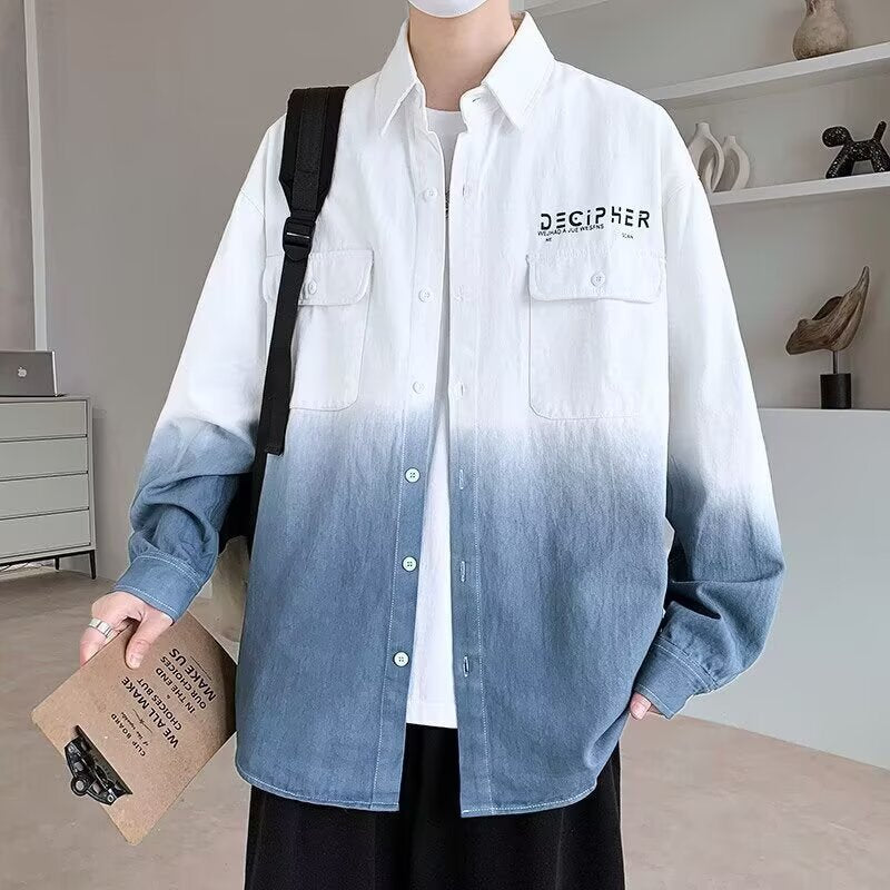 Herren Oversize Dip Dye Baumwollhemd mit Brusttaschen und Verlauffärbung Shop Nory