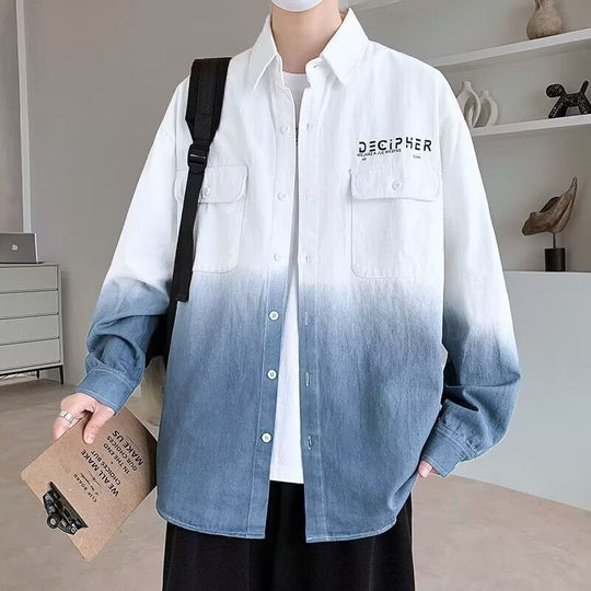 Herren Oversize Dip Dye Baumwollhemd mit Brusttaschen und Verlauffärbung Shop Nory