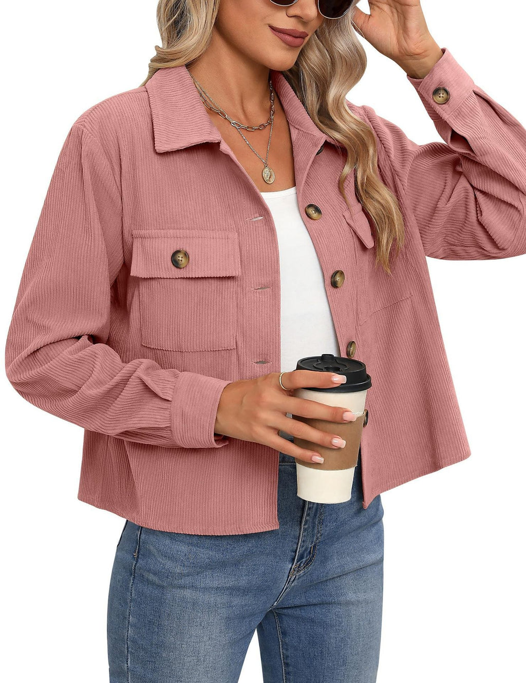 Damen Cordjacke mit zwei Brusttaschen