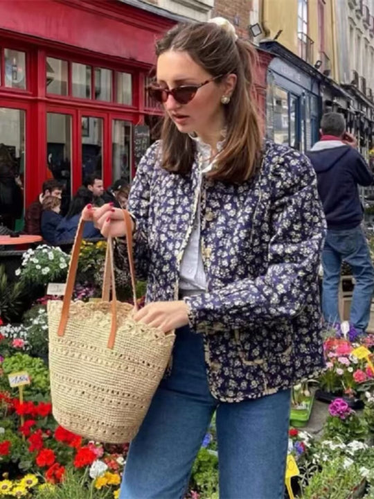 Damen Steppjacke mit floralem Allover‑Muster, rundem Ausschnitt und aufgesetzten Taschen Shop Nory