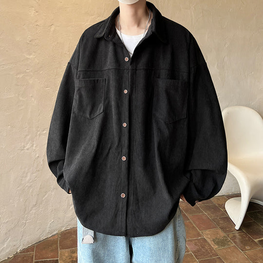 Herren oversized Kordhemdjacke mit aufgesetzten Brusttaschen, abgerundetem Saum und lockerer Silhouette Shop Nory