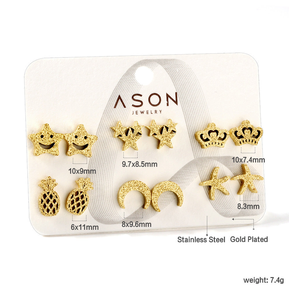 Damen Ohrstecker Set aus goldplattiertem Edelstahl mit verschiedenen Designs Shop Nory