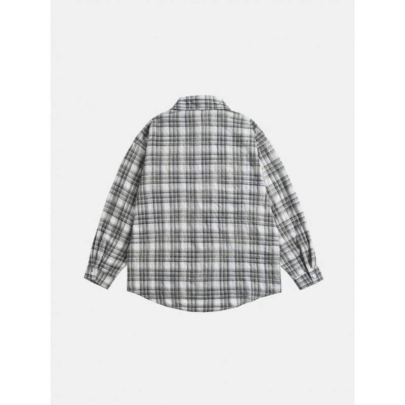 Unisex Oversize-kariertes Flanellhemd mit abgerundetem Saum und diagonaler Brusttasche Shop Nory