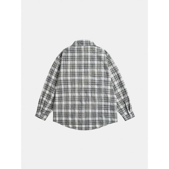 Unisex Oversize-kariertes Flanellhemd mit abgerundetem Saum und diagonaler Brusttasche Shop Nory
