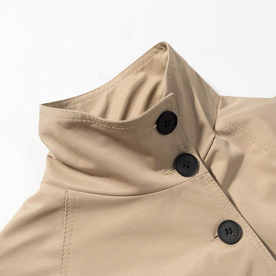 Damen Kurz geschnittener taillierter Trenchcoat mit hoher Knopfleiste und Taillengürtel Shop Nory