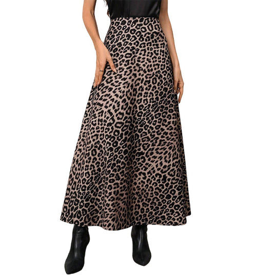Damen Maxirock mit hohem Bund, ausgestellter A-Linie und markantem Leopardenprint Shop Nory