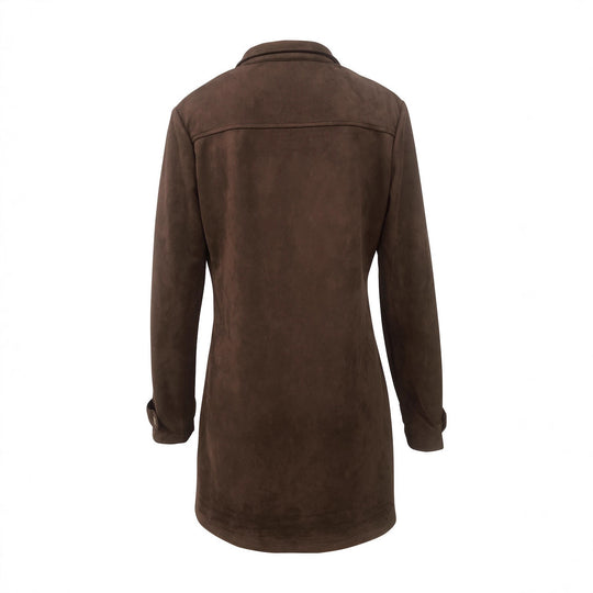 Damen Lange Wildleder-Safari-Jacke mit Pattentaschen und taillierter Silhouette Shop Nory