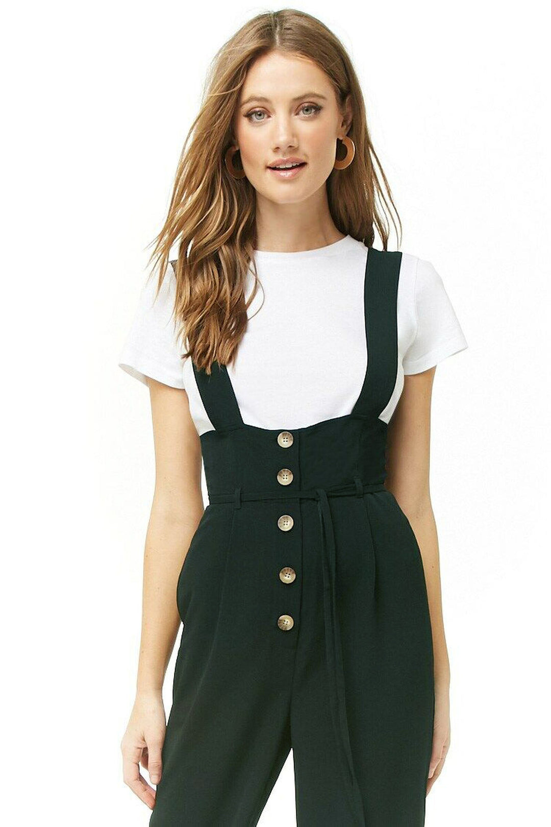 Damen High-Waist Latzhose-Jumpsuit mit Knopfleiste und breiten Trägern Shop Nory