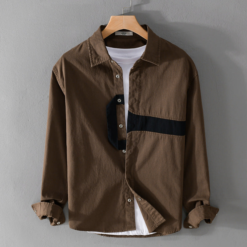 Herren Lässiges Overshirt-Hemd mit geometrischem Kontraststreifen und Druckknopf-Leiste Shop Nory