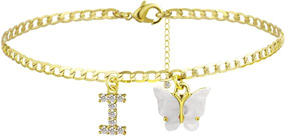 Damen Fußkettchen mit eleganten Glitzer- und Schmetterlingsanhängern Shop Nory