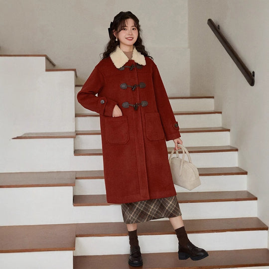 Damen Langer Duffle‑Mantel mit Teddykragen, Knebelverschlüssen und aufgesetzten Taschen Shop Nory