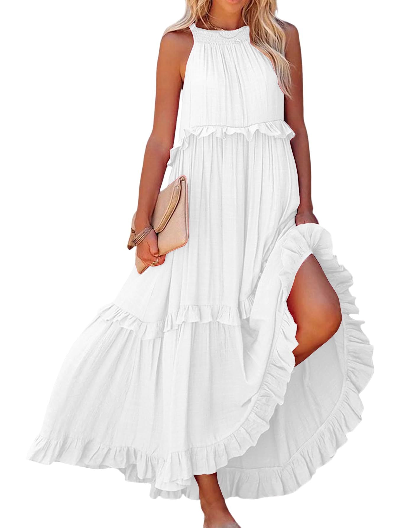 Damen Maxikleid mit einem eleganten Volant-Design und lockerem Schnitt