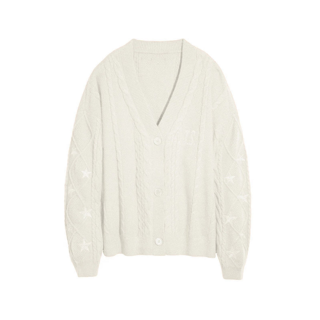 Damen Strickcardigan mit Zopfstrick, Stern‑Stickerei und Glanzfäden Shop Nory