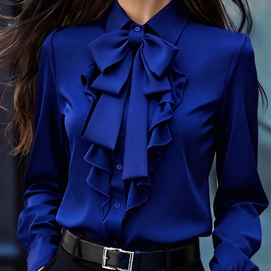 Damen Rüschenbluse mit Schleifenkragen und Volantfront Shop Nory