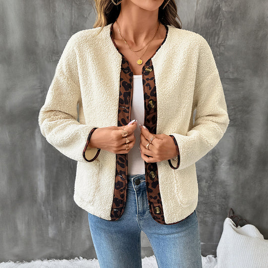 Damen Gemütlicher Teddy-Blazer mit Leopardenmuster Shop Nory