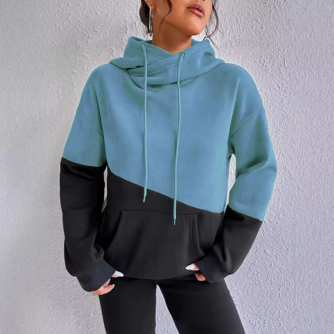 Damen lässiger Kapuzenpullover mit Farbblock-Design
