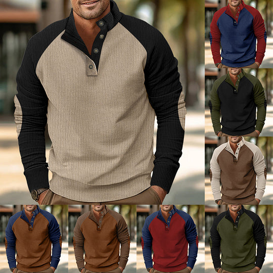Herren Warmer Waffelstruktur-Henleypullover mit Kontrast-Raglanärmeln & Stehkragen Shop Nory
