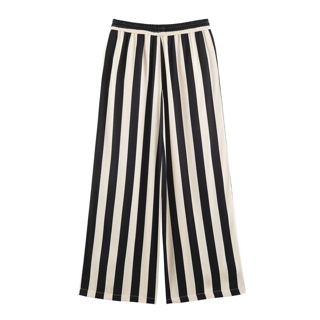 Damen Weite Palazzo-Hose mit vertikalen Streifen und elastischem Bund Shop Nory