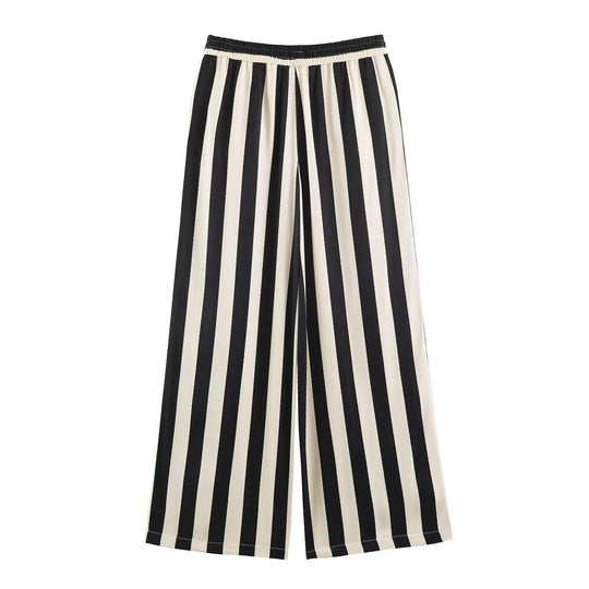 Damen Weite Palazzo-Hose mit vertikalen Streifen und elastischem Bund Shop Nory