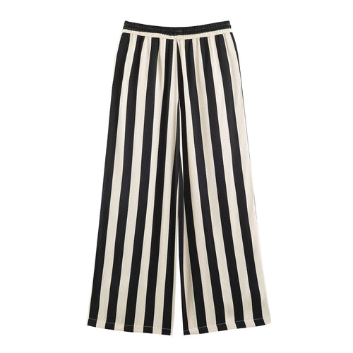 Damen Weite Palazzo-Hose mit vertikalen Streifen und elastischem Bund Shop Nory
