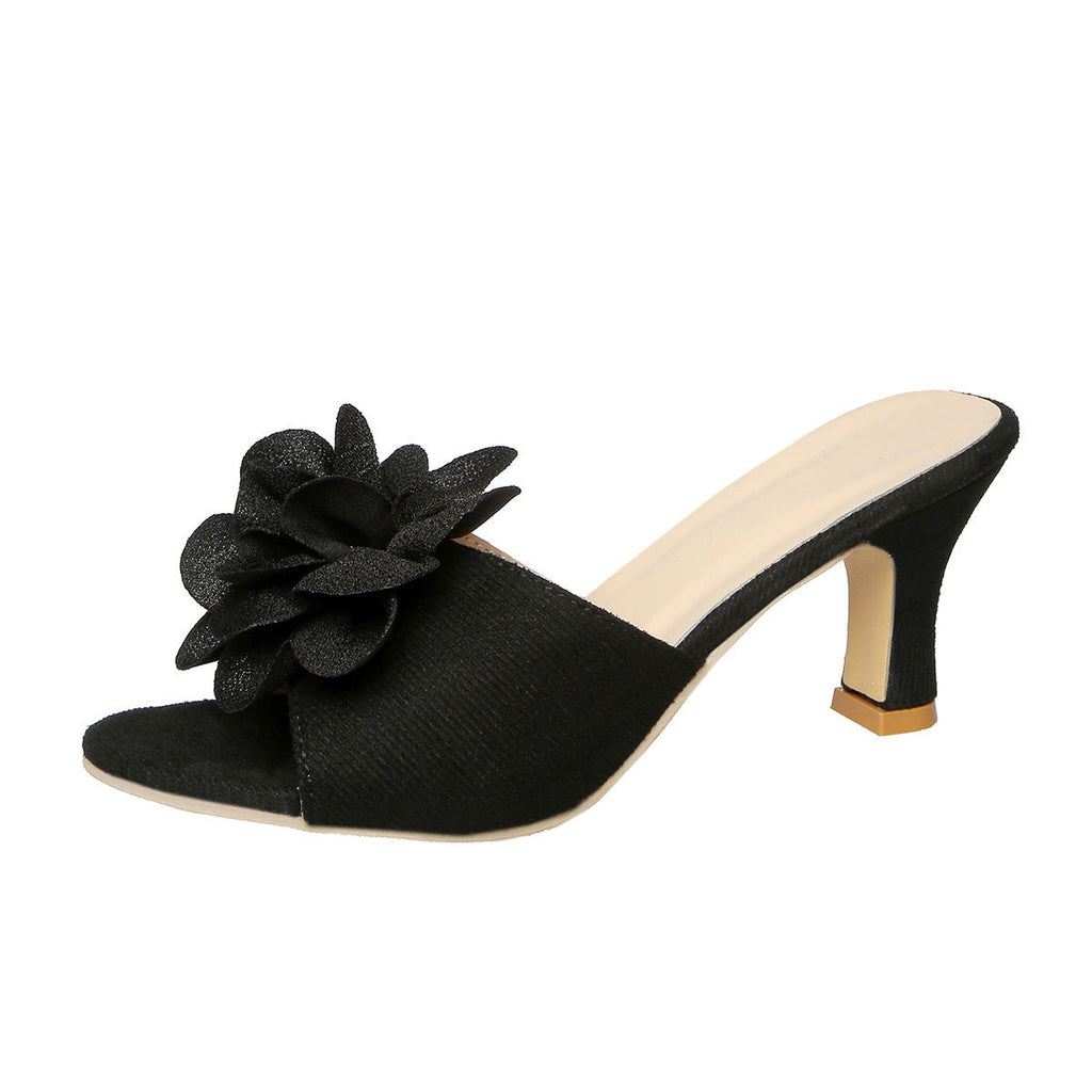 Damen Offene Elegant Sandalen mit floralem Akzent und stilvollem Blockabsatz