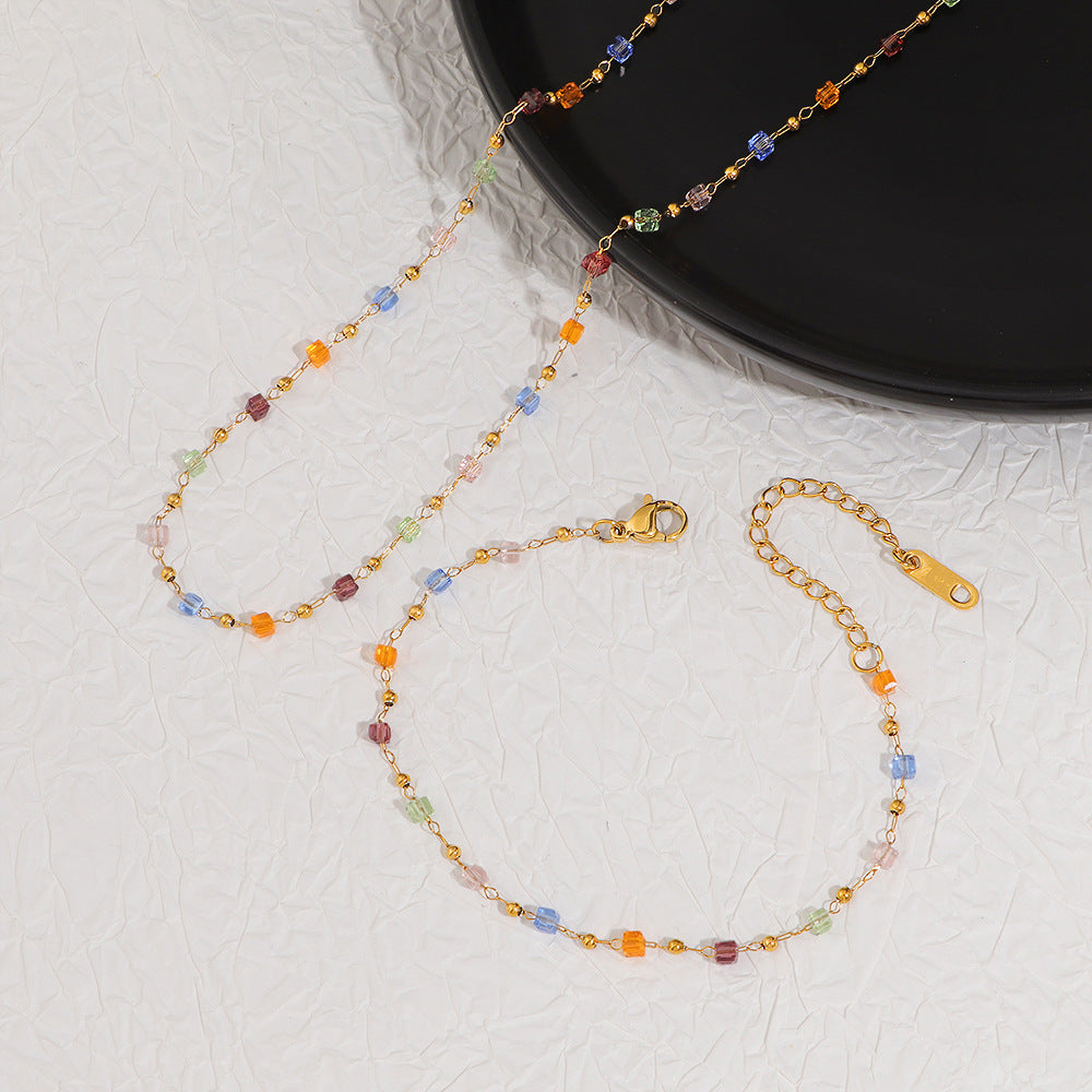 Damen elegante Halskette mit bunten Kristall-Elementen Shop Nory